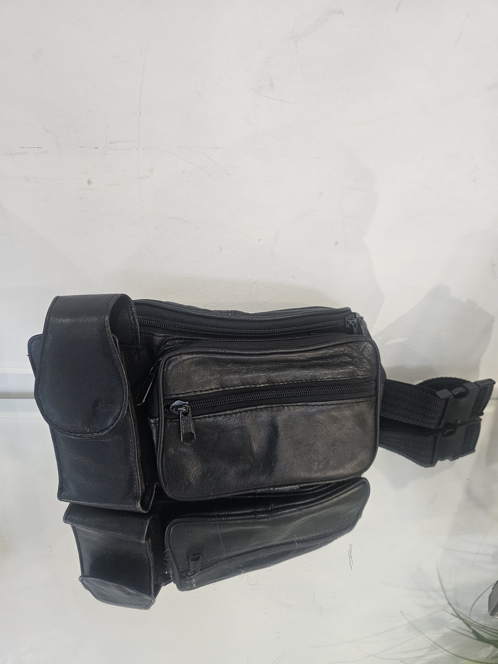 Black Leather Waist Bag - Sleek Hands-Free Carry
